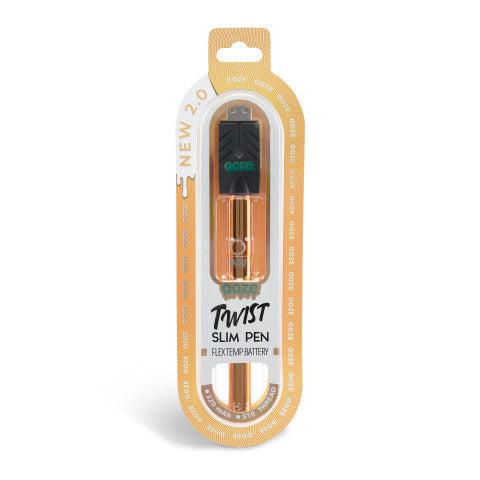 Front view of the Twist Slim Pen 2.0 510 Thread Vaporizer Battery, displaying its sleek, metallic finish and streamlined design.