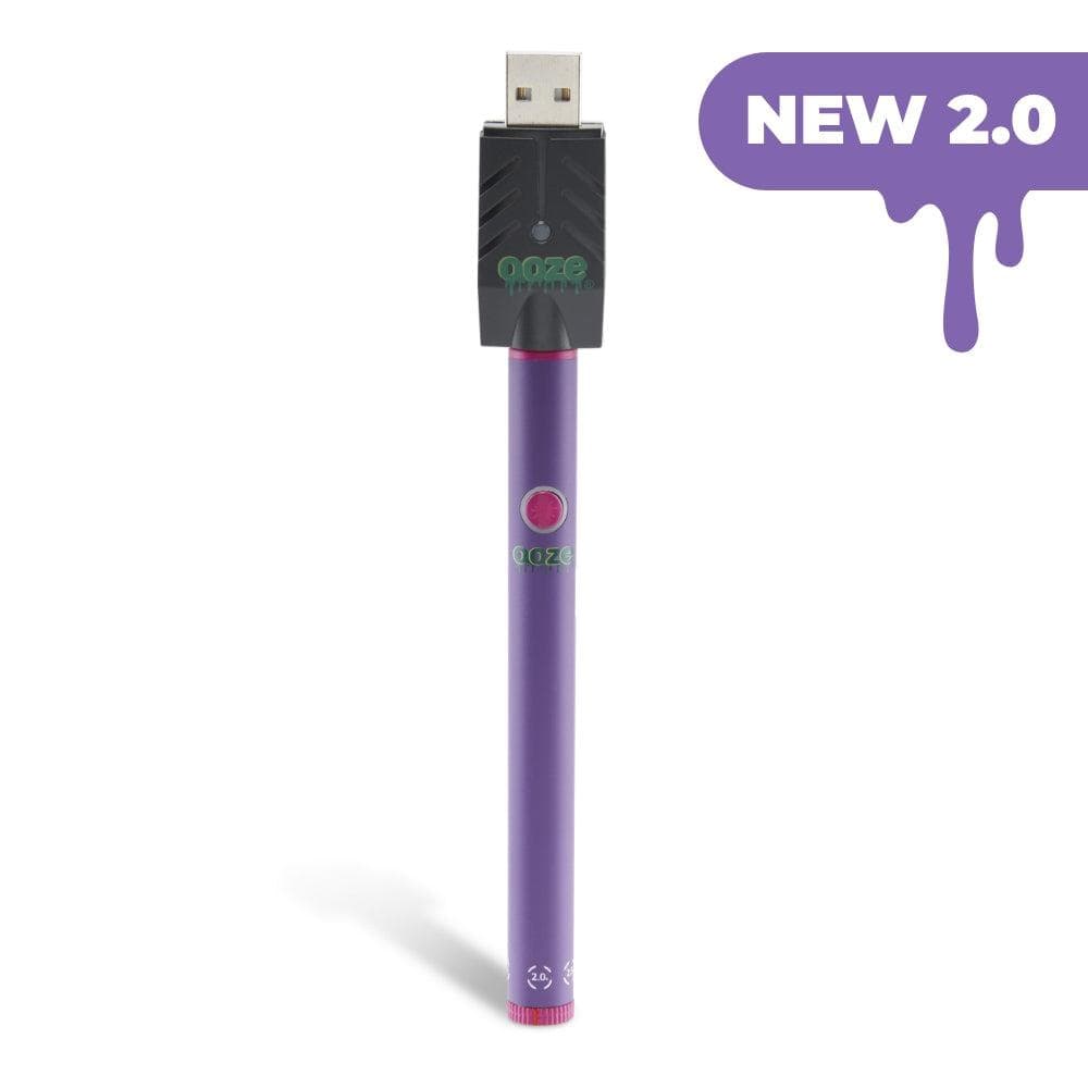 A front view of the Twist Slim Pen 2.0 510 Thread Vaporizer Battery, shown as a sleek, purple pen-style device.
