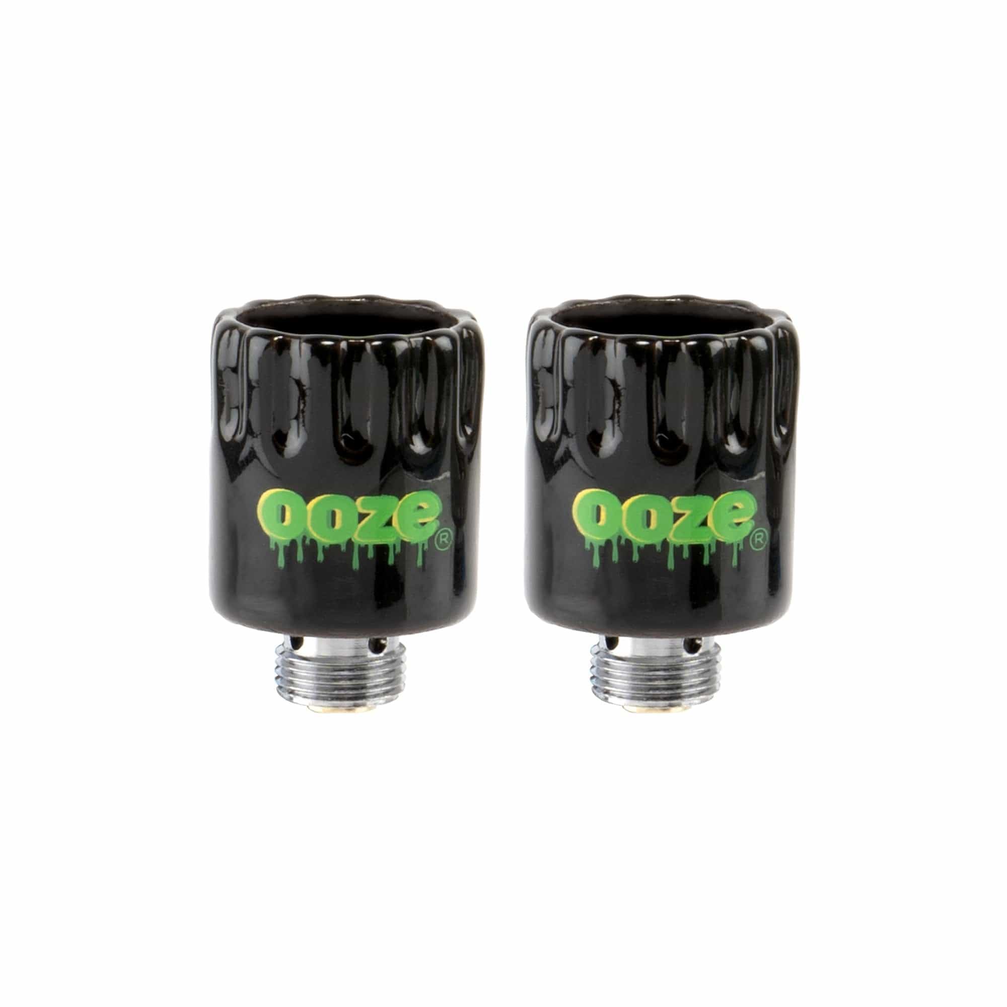 A close-up, angled view of the Duplex 2 Replacement Onyx Atomizer Packs, showcasing the sleek, black finish of the pair.