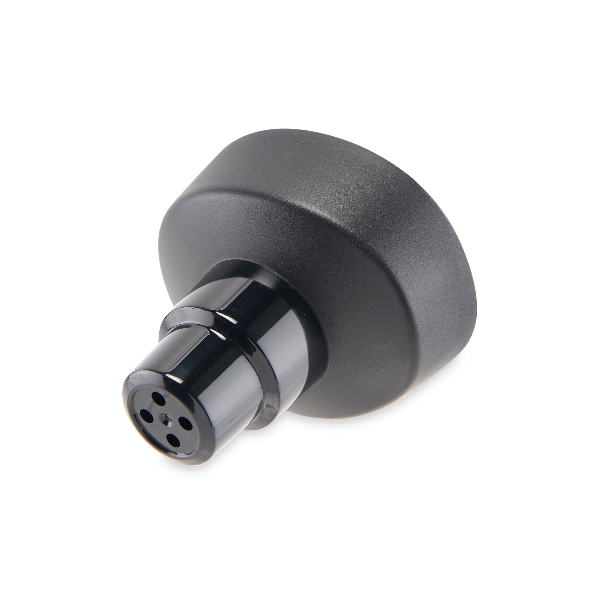 Close-up view of the Ooze Verge Water Pipe Adapter, showcasing its dark-colored, cylindrical form and angled connection point.