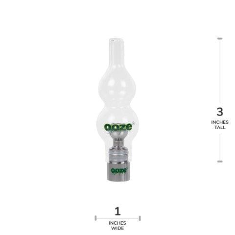 A close-up, angled view of the Ooze Hand-Blown Glass Globe, showcasing its rounded shape and clear glass construction.