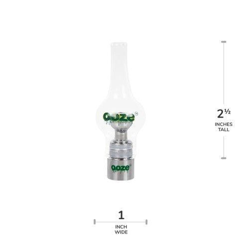 A close-up, slightly angled view of the Ooze Hand-Blown Glass Globe, showcasing its clear glass construction and rounded shape.