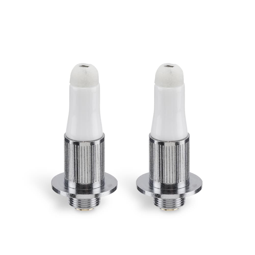 A close-up, angled view of the two Pronto Electronic Nectar Collector replacement coils, featuring fritted quartz tips against a plain white background.