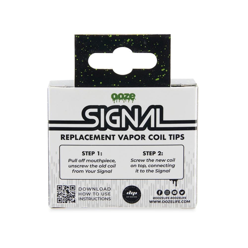 A close-up shot of instructions for the Signal Extract Vaporizer Replacement Coil 2-Pack, showing steps with arrows and text on a white background.