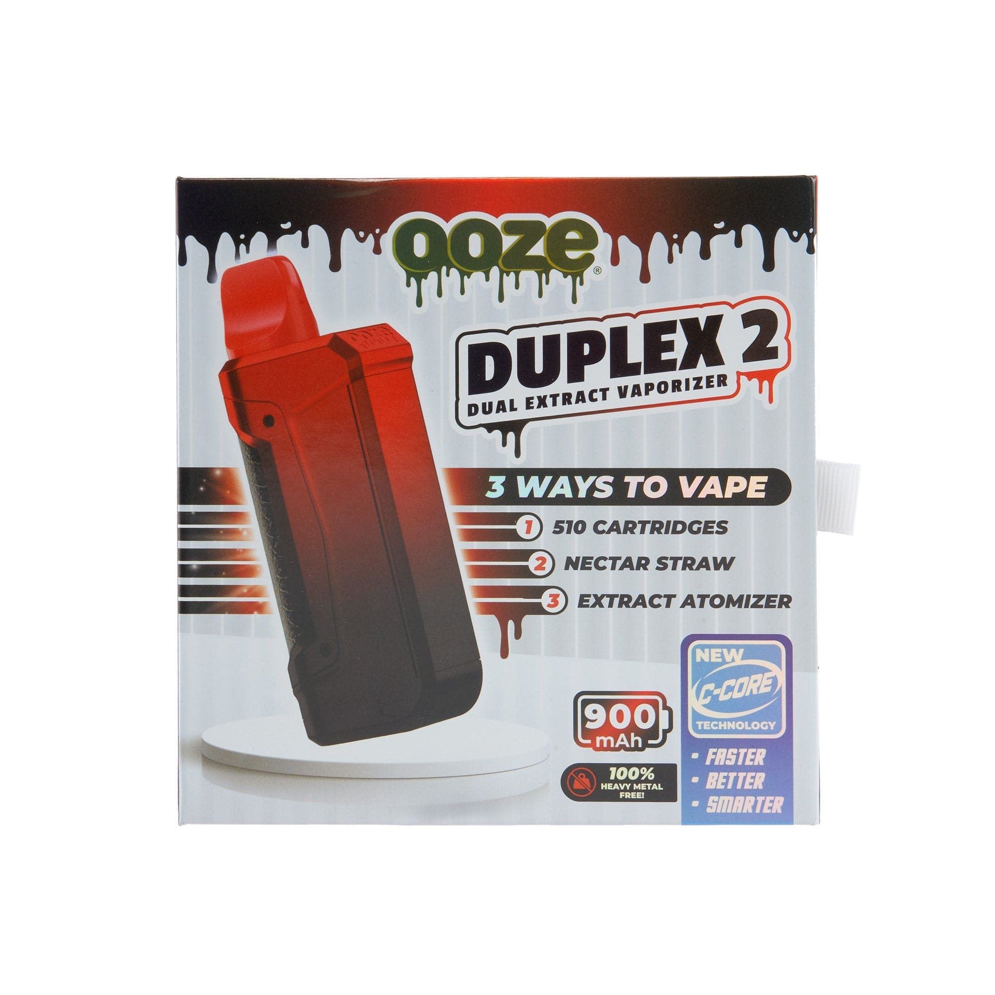 A slightly angled shot of the Duplex 2 Vaporizer 900 mAh C-Core, showcasing its label with text and a modern, sleek design.