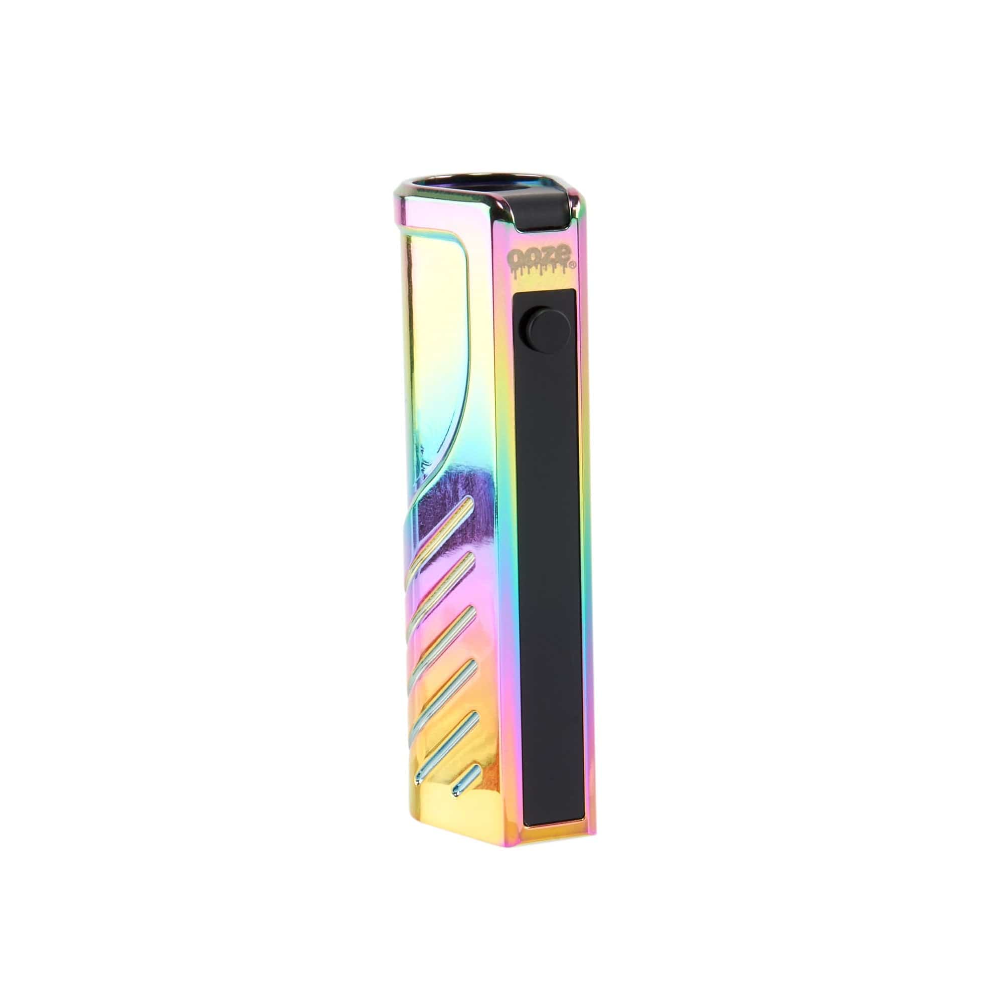 A sleek side view of the Novex 2 - 400 mAh Vape Battery, showcasing its metallic finish and streamlined design against a white backdrop.