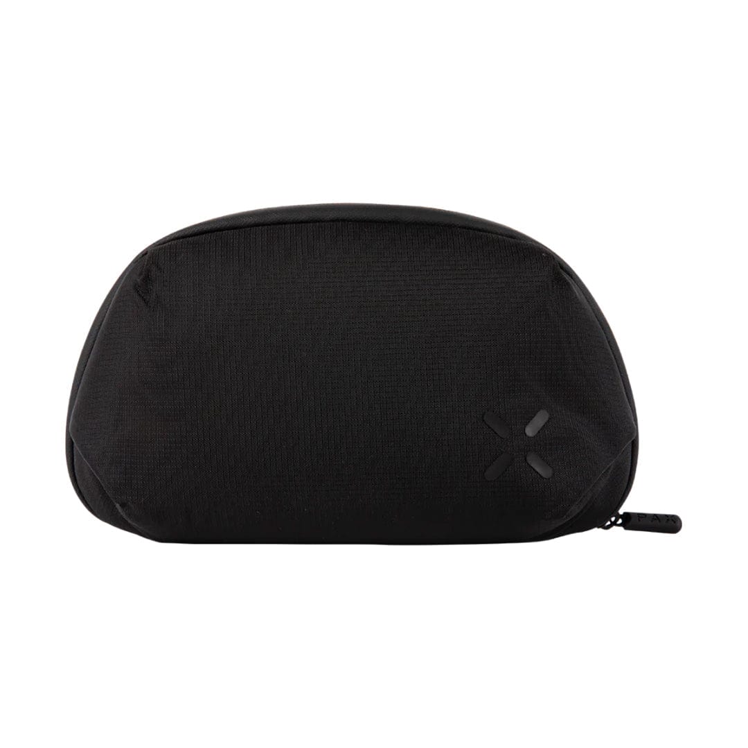 A close-up, angled view of the PAX Smell Proof Bags, a zipped, black pouch with a minimalist design.