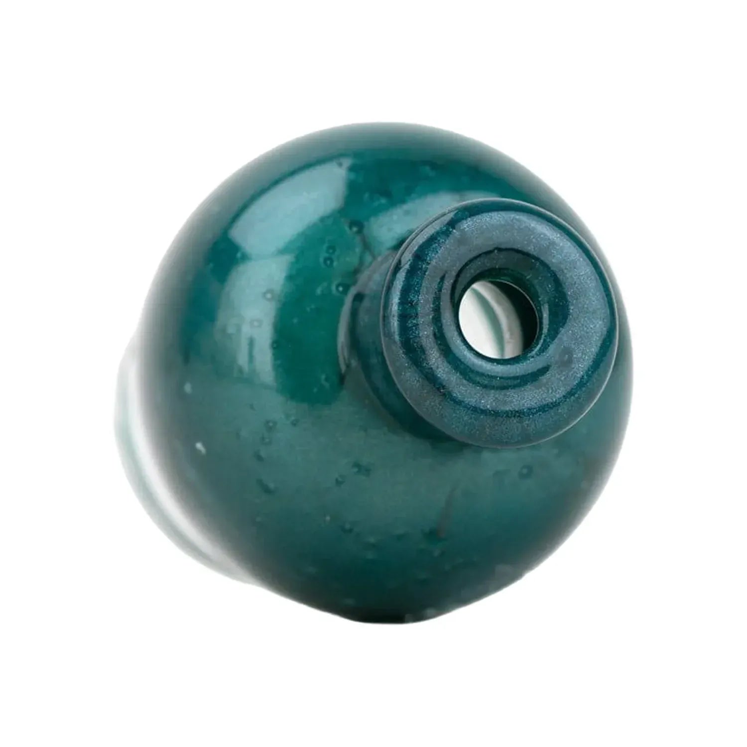 Close-up top-down view of the teal blue Empire Glassworks Puffco Pivot Glass Mouthpiece - Blue Lagoon showing its rounded glossy ceramic surface and centered circular opening.