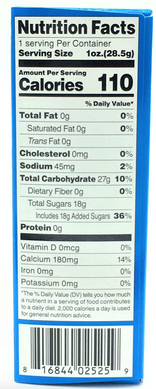 A close-up of the “DIY Candy Making Kit - Tanoshii Sushi” nutrition facts label, displaying calorie and nutrient information in a white and blue layout.