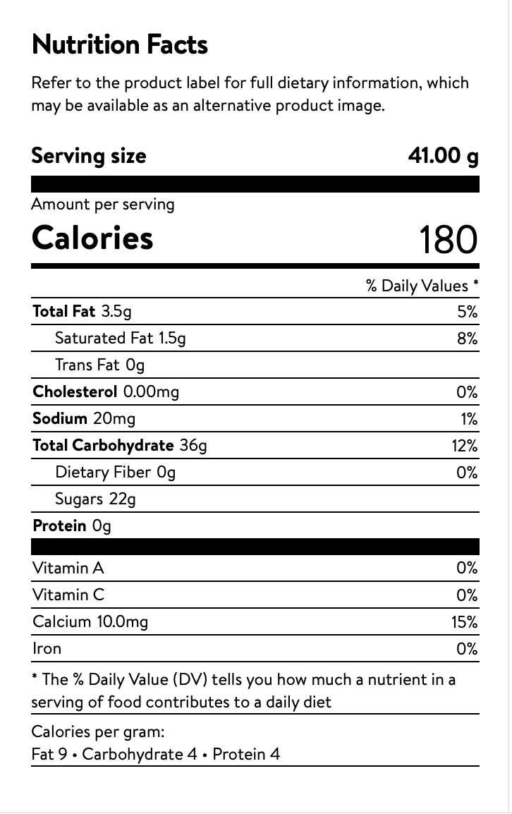 Nutrition facts label for Kracie Popin Cookin DIY Candy Making Kit Donuts shows nutritional values in a white and pink layout.