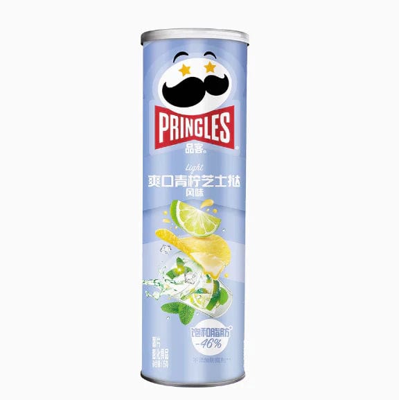 Front view of the Pringles - Light Lime & Tart can, featuring a bright, refreshing lime green color and simple, clean packaging.