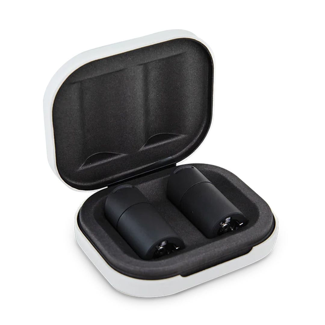 An open black case displays the two chambers of the Pivot 3D Chambers, angled toward the viewer on a dark, cushioned interior.