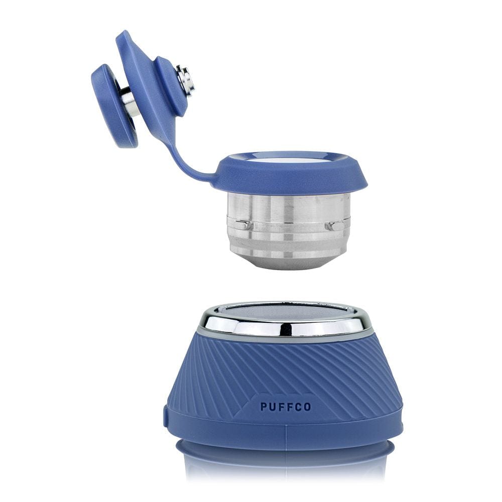 Front view of the Limited Edition Proxy Storm Vaporizer, featuring a sleek, rounded design with a metallic finish and blue accents.