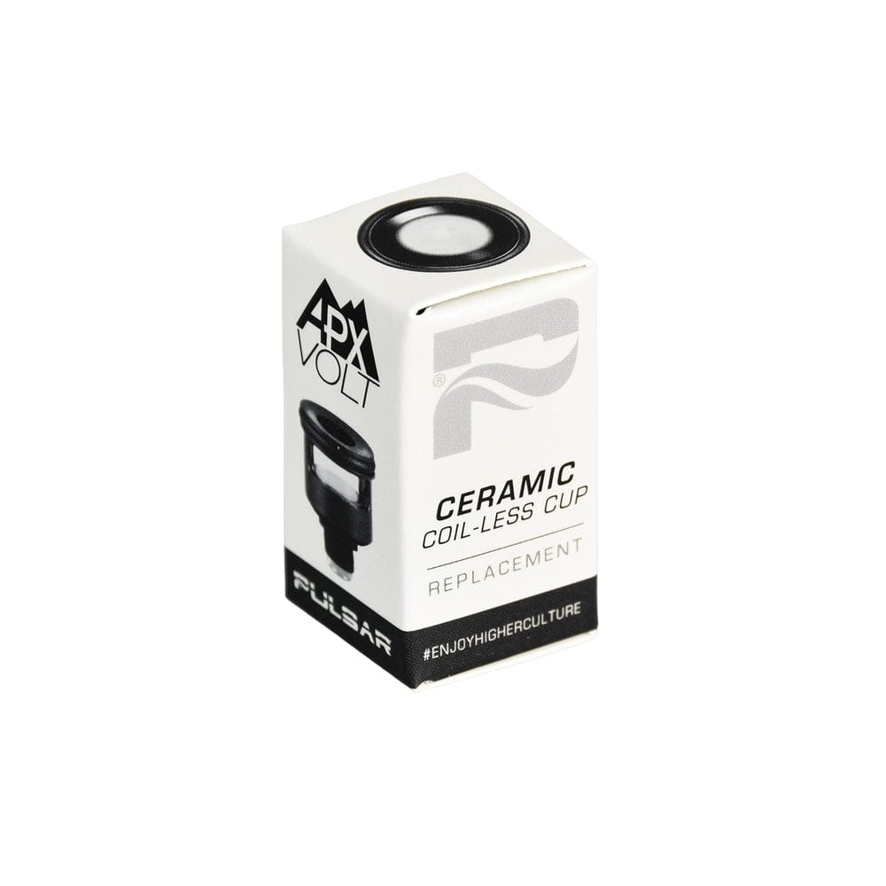 Front view of the APX Volt V3 Replacement Coil-less Cup, a ceramic component displayed against a plain black background.