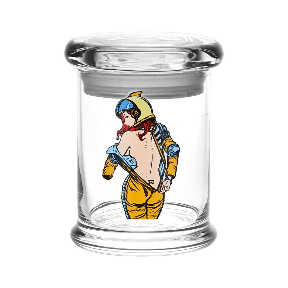 A detailed side view of the 420 Jars Pop Top  Zero G Strip, showcasing a graphic design on a clear jar.