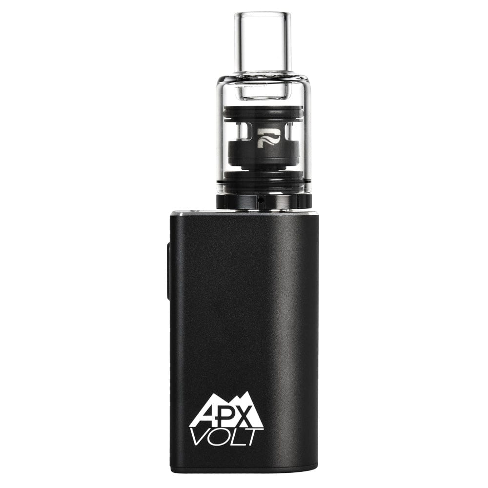 Front view of the Pulsar APX Volt V3 VV Concentrate Vaporizer, a silver and clear device with a sleek, cylindrical design.