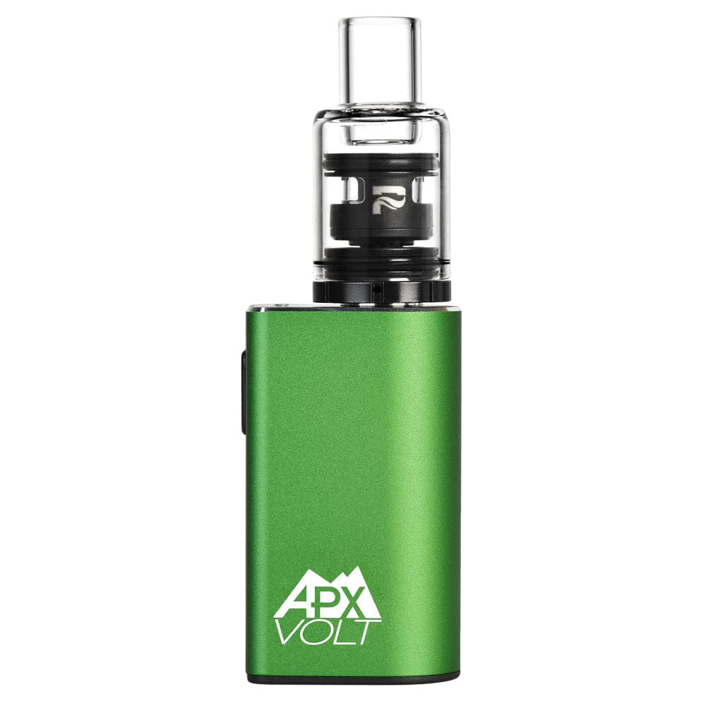 Front view of the Pulsar APX Volt V3 VV Concentrate Vaporizer, showing its sleek, silver metallic casing and compact size.