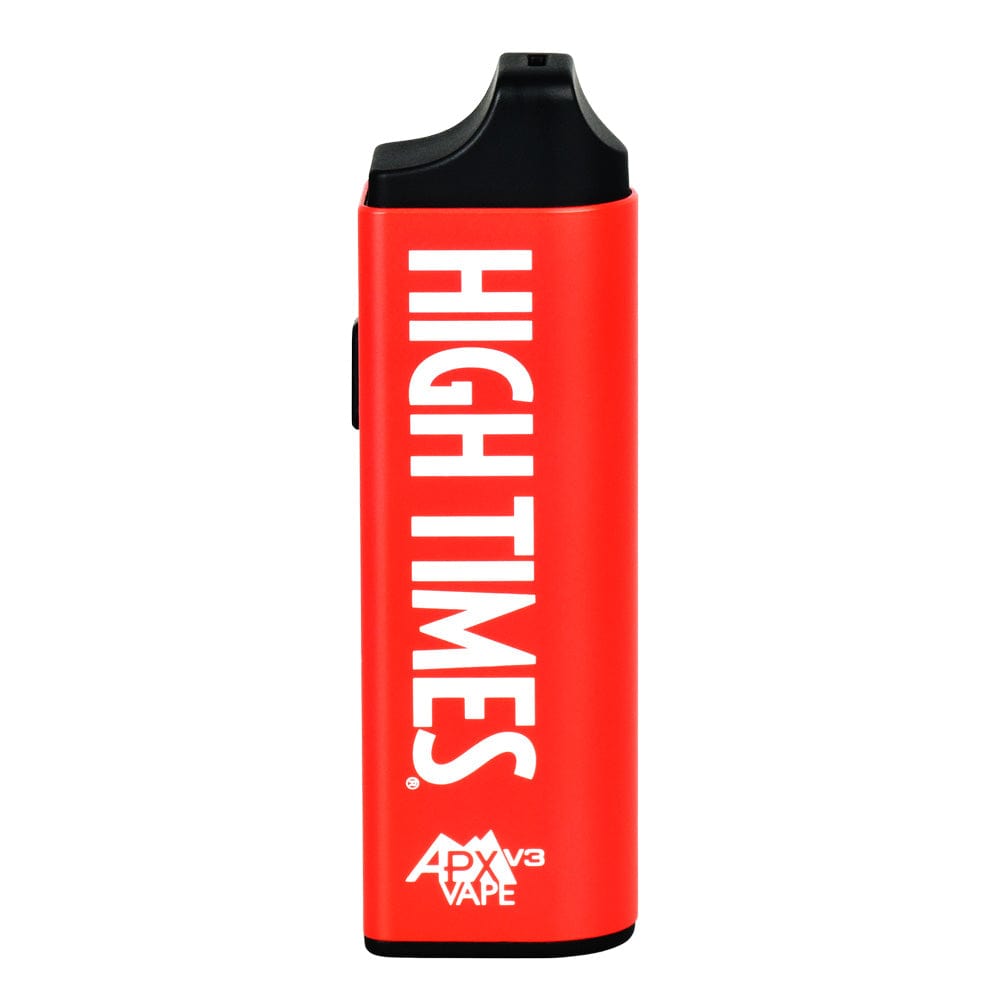 Front view of the APX Vape V3 Dry Herb Vaporizer, a black handheld device with a minimalist design and textured grip.