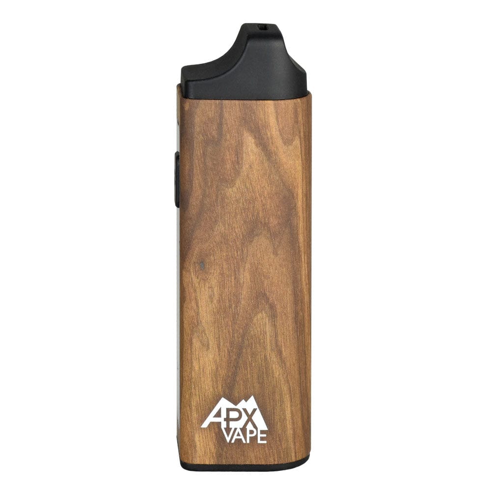 Front view of the APX Vape V3 Dry Herb Vaporizer, showing its sleek, dark gray design against a plain white backdrop.
