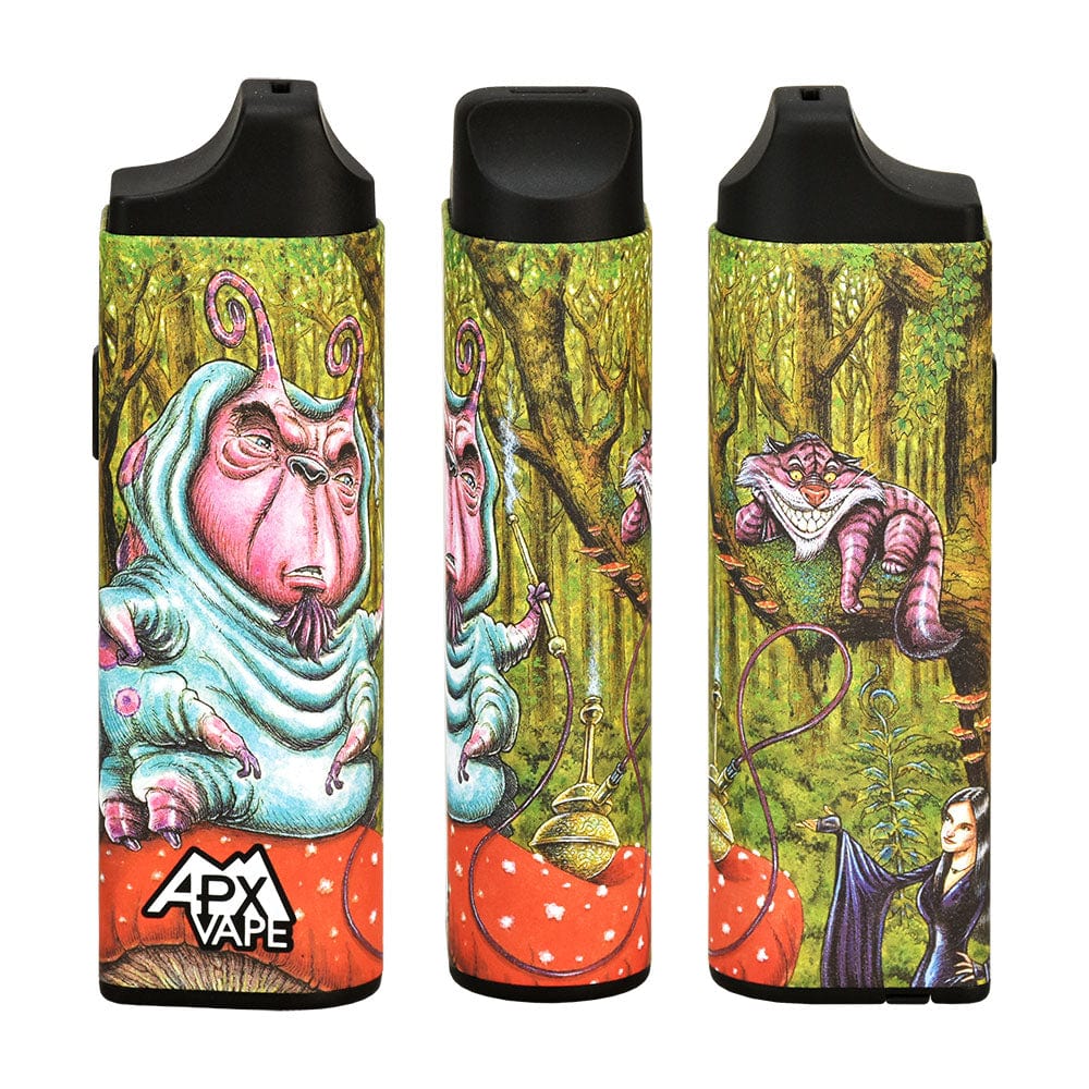 The APX Vape V3 Dry Herb Vaporizer stands out with its vibrant, illustrative design depicting a colorful character against a dark backdrop.