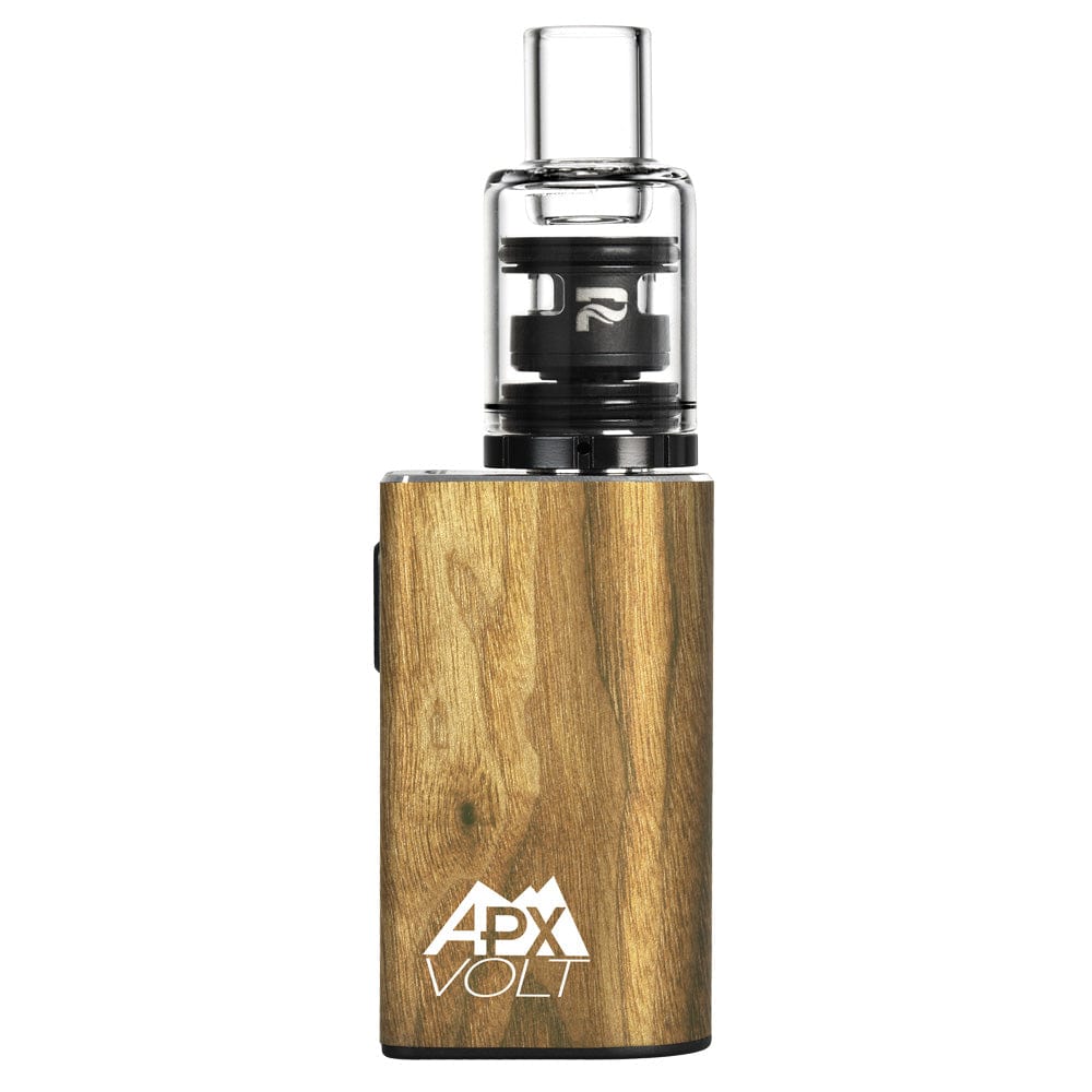 Front view of the Pulsar APX Volt V3 VV Concentrate Vaporizer, a metallic silver device with a clear glass top.