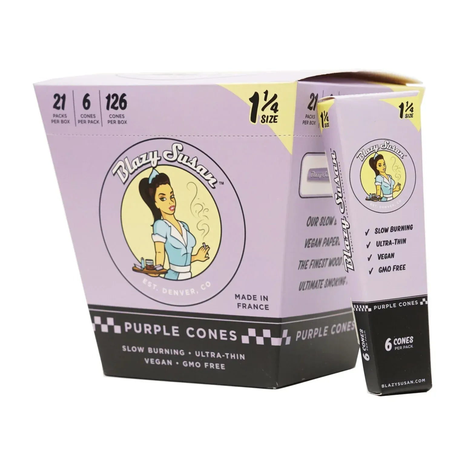 Blazy Susan 1 1/4" Purple Pre Rolled Cones - Display Box