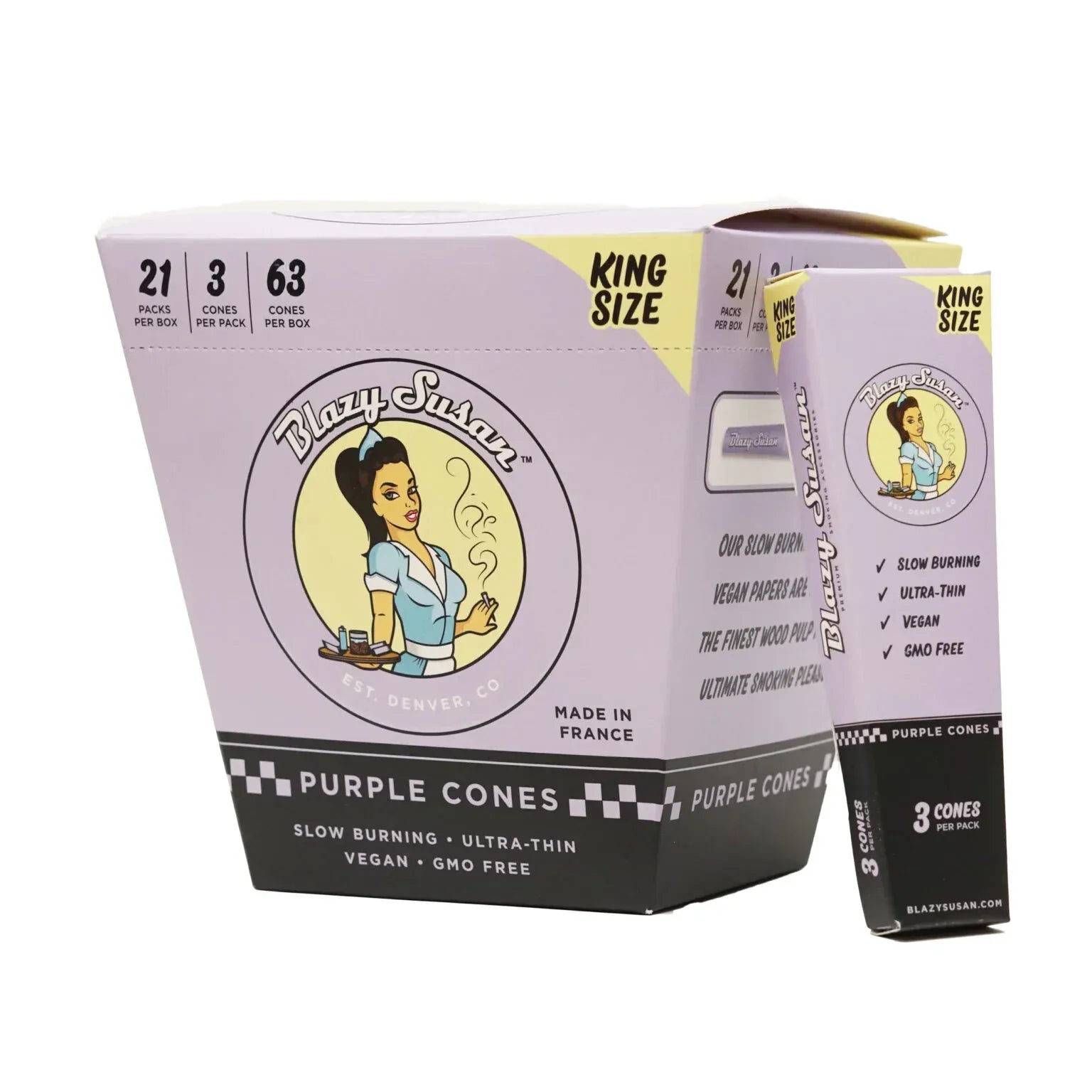 Blazy Susan King Size Purple Pre Rolled Cones - Display Box