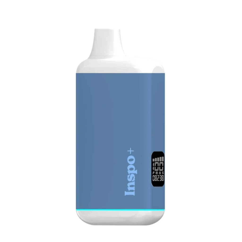 Front view of Randy's Inspo Plus Vaporizer, a sleek, blue device with a rounded base and minimalist design.