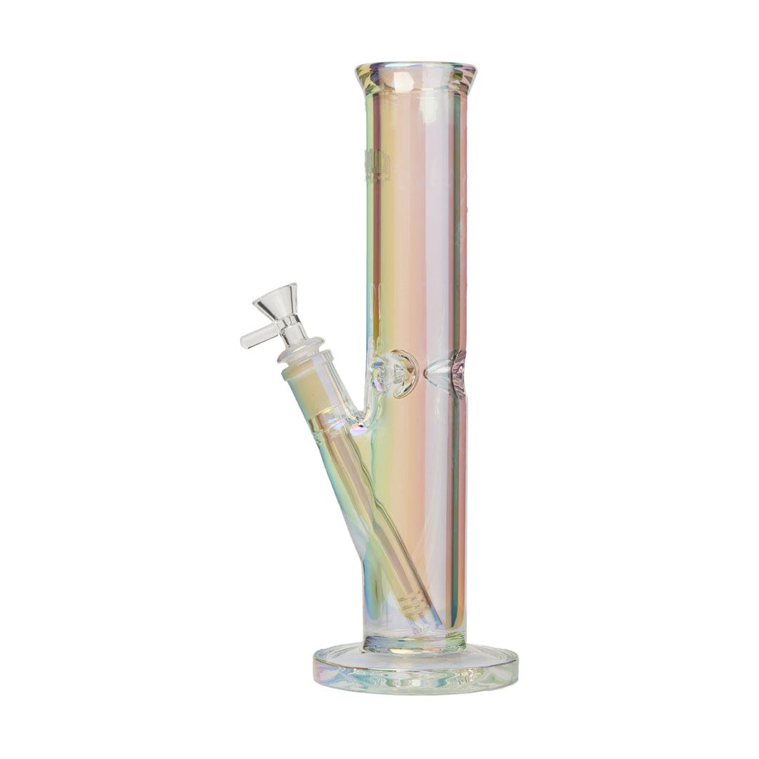 Front view of the Ric Flair Drip Water Pipe, a tall, clear glass piece with a slightly iridescent sheen.