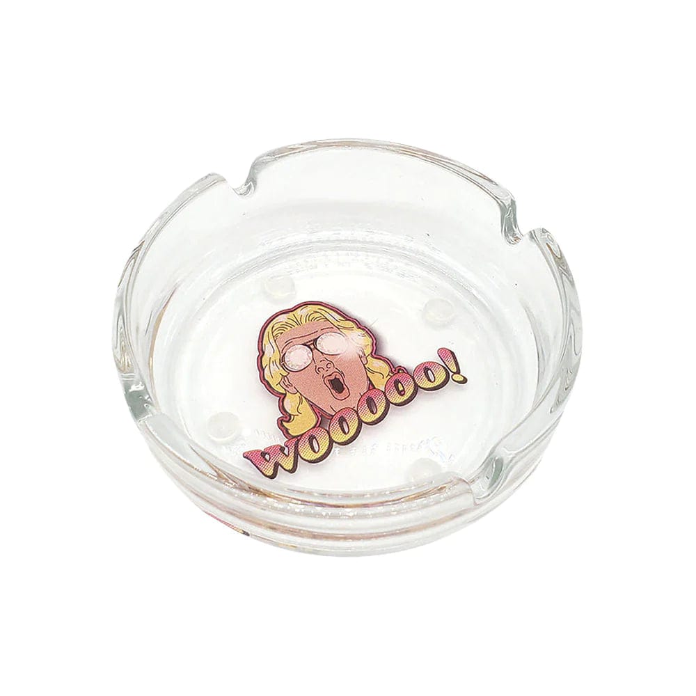 A top-down view of the Ric Flair Drip Glass Ashtrays, showcasing the circular, clear glass design.
