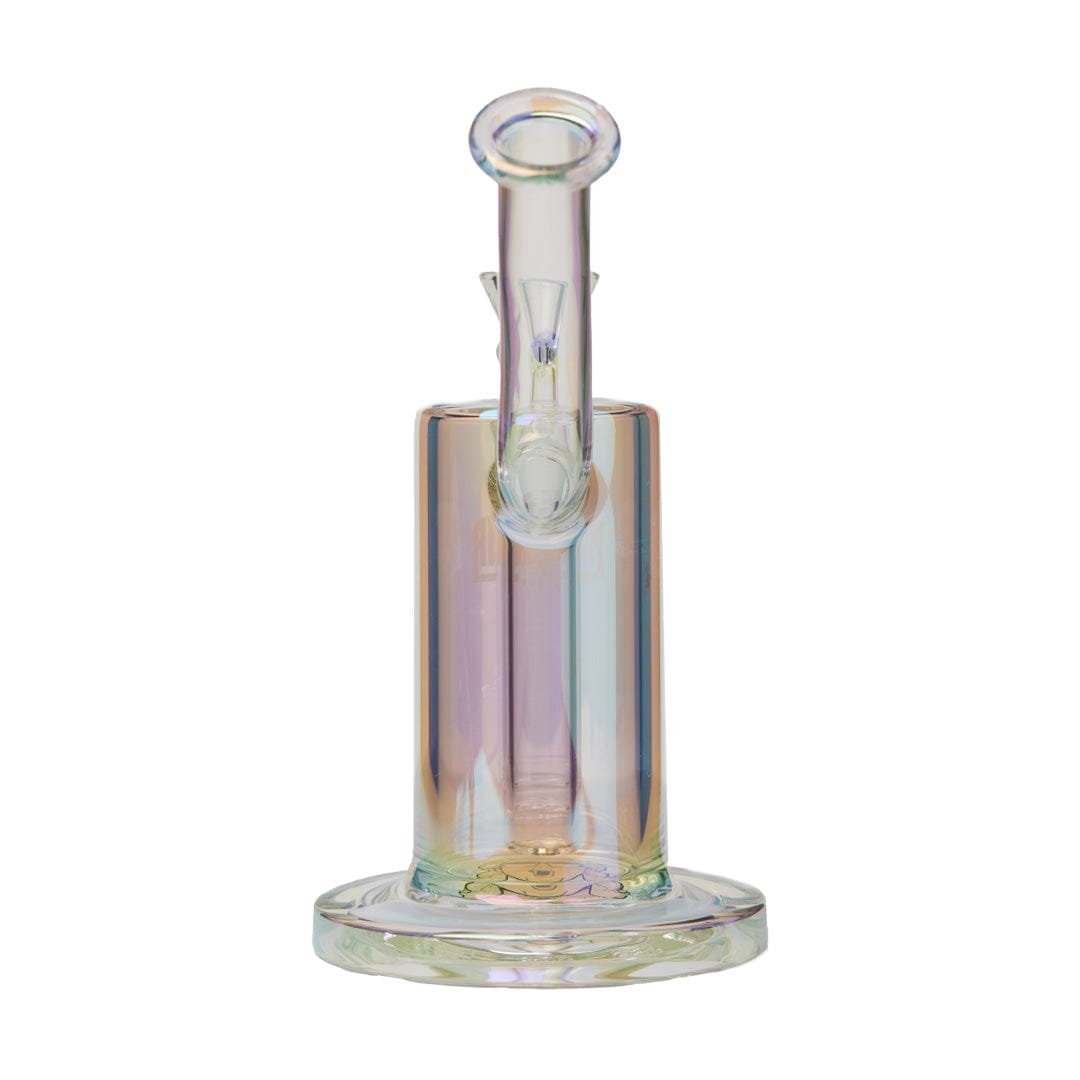 A three-quarter view of the Ric Flair Drip Dab Rig, showcasing its clear glass construction and simple cylindrical form.