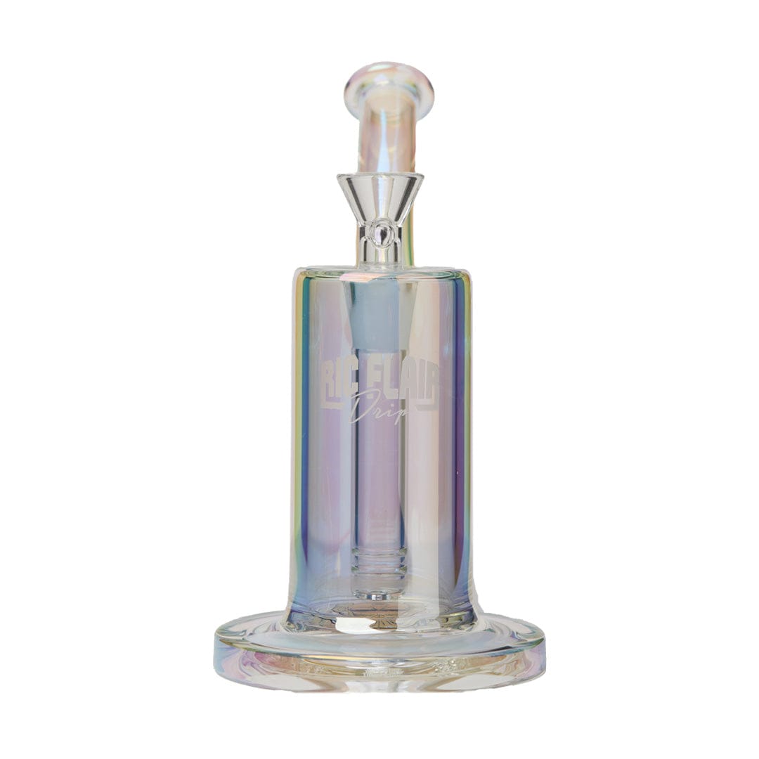 Front view of the Ric Flair Drip Dab Rig, showcasing its clear glass construction and rounded base against a plain white background.