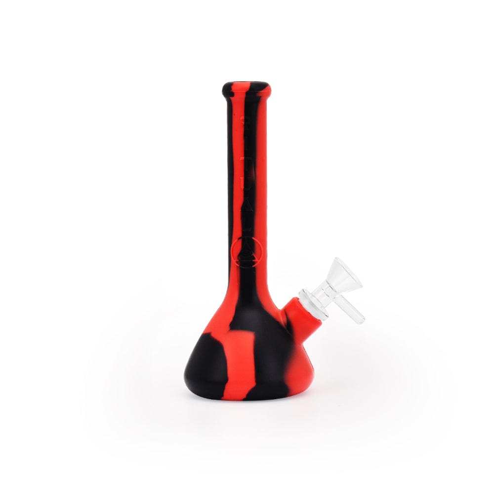 A front view of the 7.5'' Deluxe Silicone Mini Beaker, showing the red and black silicone construction in a simple beaker shape.