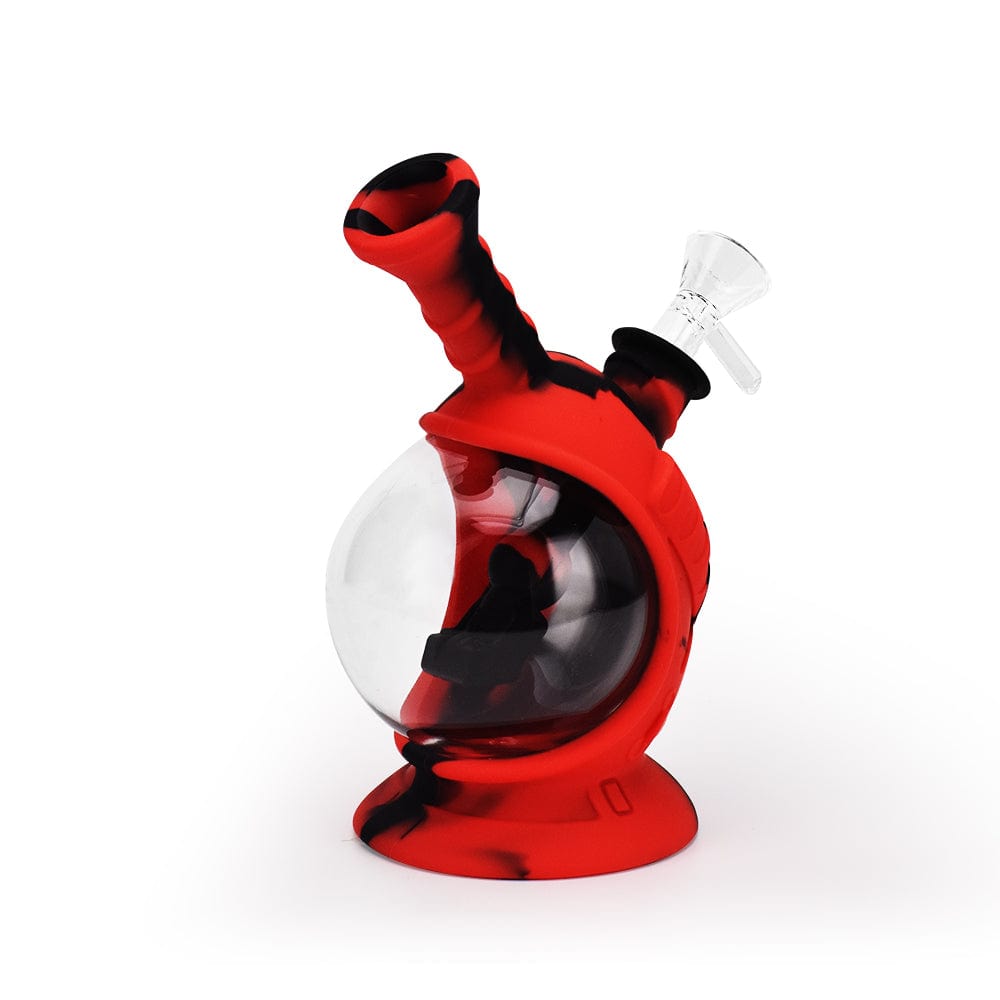 A studio shot of the 7.5” Silicone Astro Bubbler in black and red, presented at a slight angle against a plain white background.