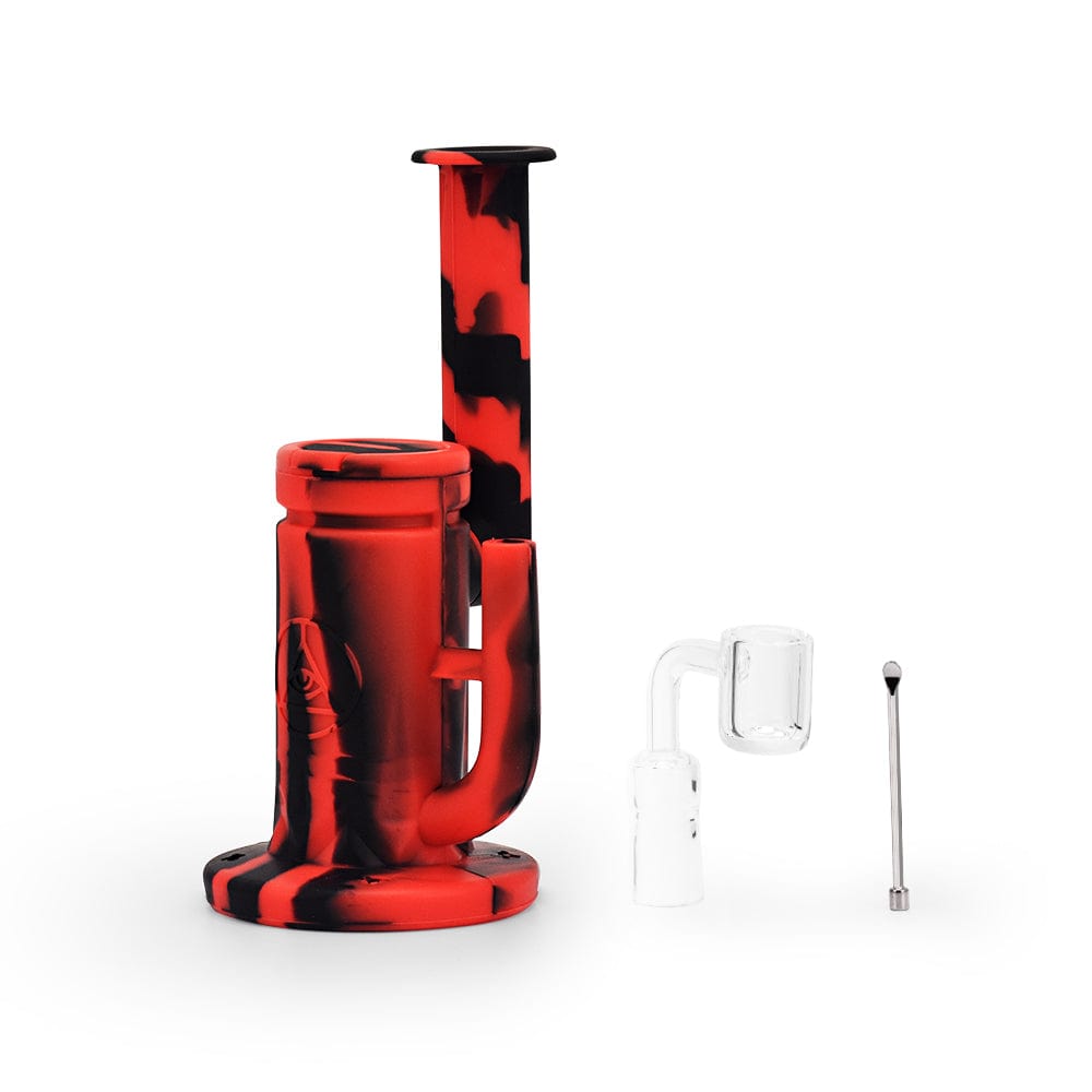 A front view of the 8.5'' Silicone Sidecar Rig, showing its curved form and smooth, dark-colored silicone material.