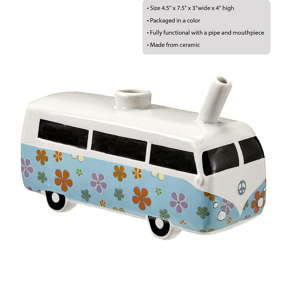 Front view of the Vintage Bus and Stash Jar, a colorful ceramic container resembling a classic VW bus with detailed molding.