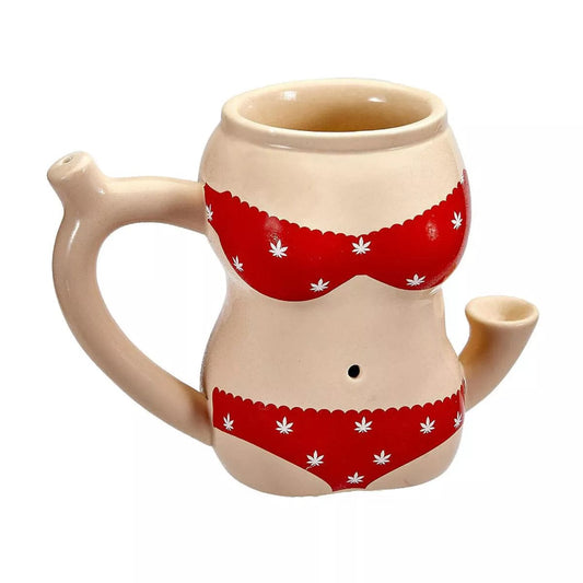 Roast & Toast Hand Pipe Bikini Body Ceramic Pipe Mug | 10oz | Red