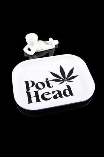 A close-up view of the Pot Head Pipe, showcasing its curved design against a dark background.