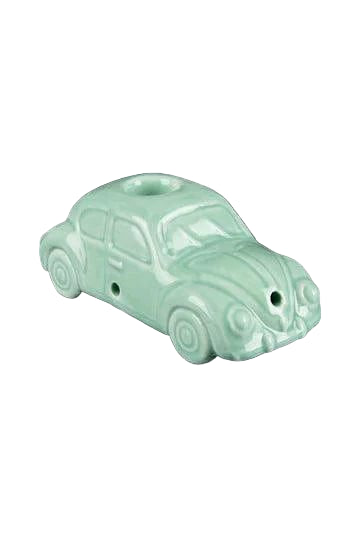 A studio shot of the VW Beetle Pipe, showing the ceramic pipe sculpted to resemble the classic car.