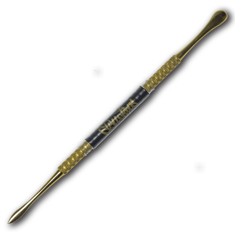 The Gold Honeybun Dabber is displayed in a close-up, showing its sleek, metallic design.