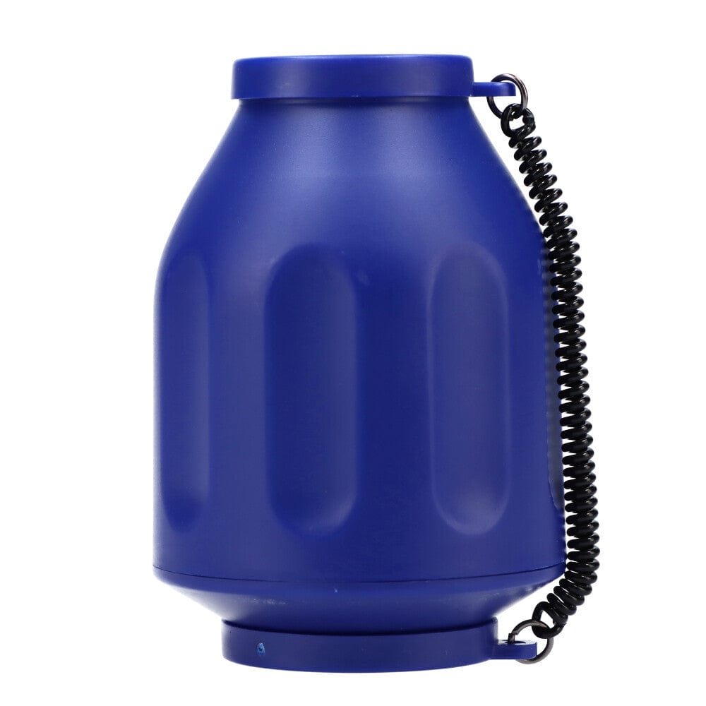 Front view of the Smoke Buddy Personal Air Filter, a blue, cylindrical device with a rounded top and a hanging loop.