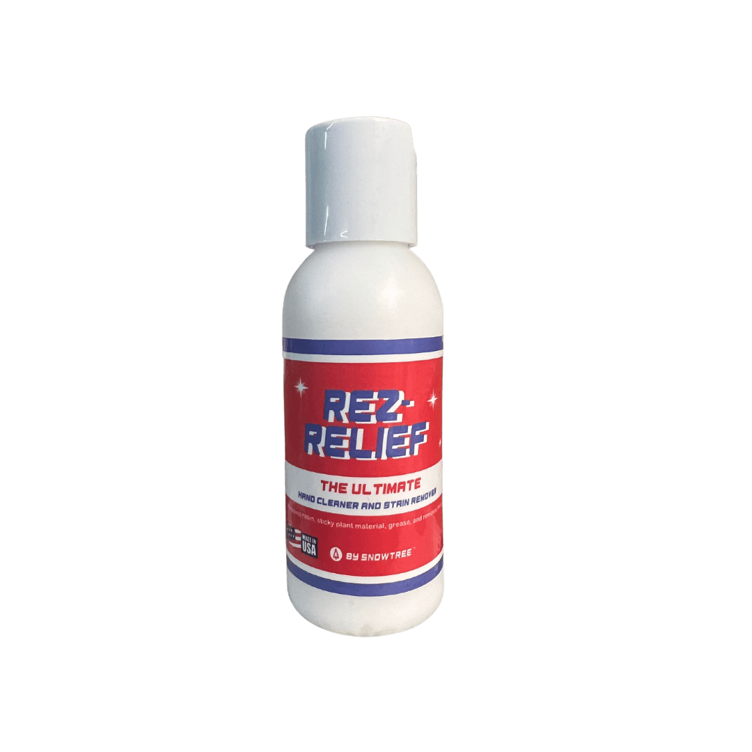 Front view of the Rez-Relief Hand & Tool Cleaner bottle with bold red and white lettering against a plain white background.