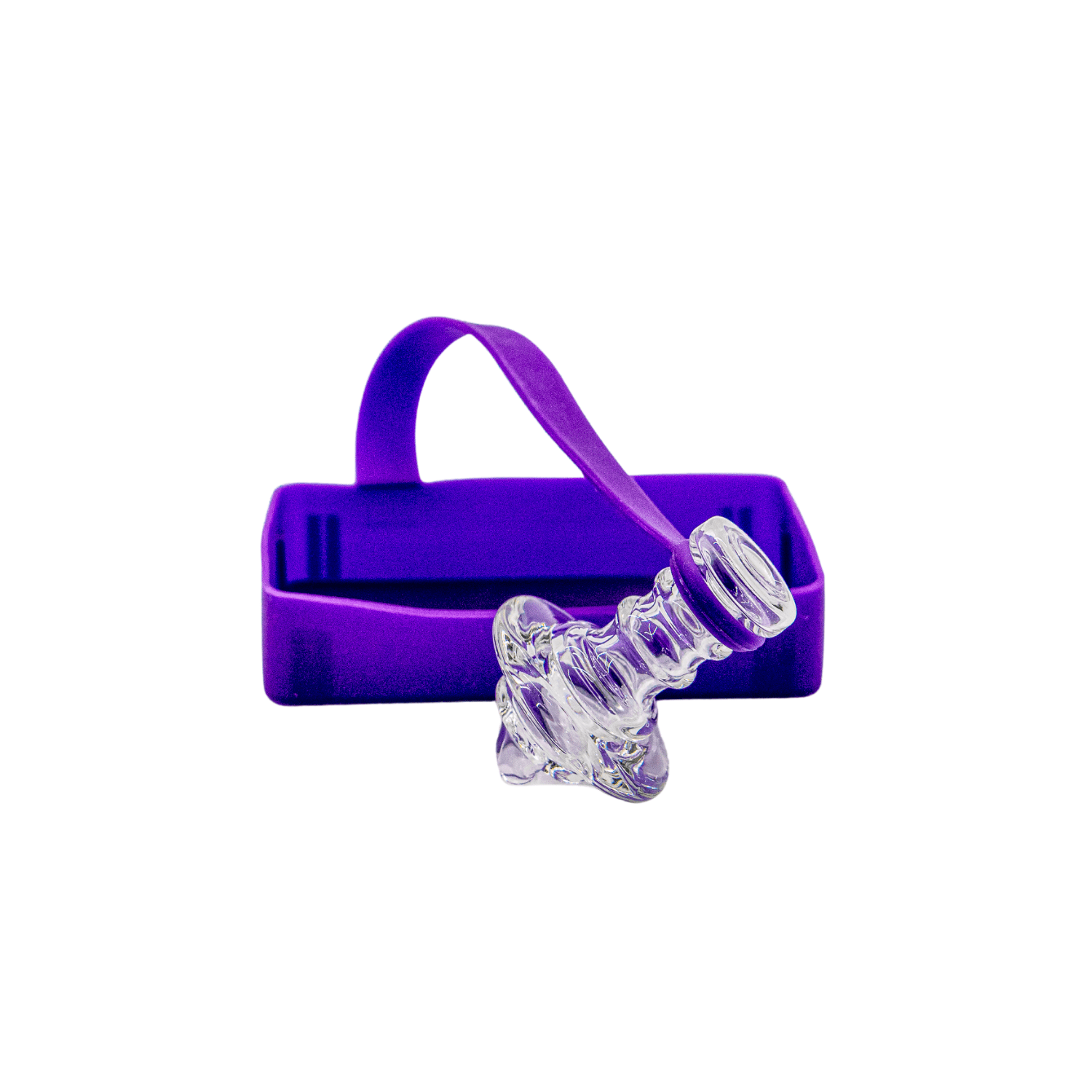 A slightly angled close-up of the RiO Tethered Silicone Sleeve, showcasing its transparent, textured design.