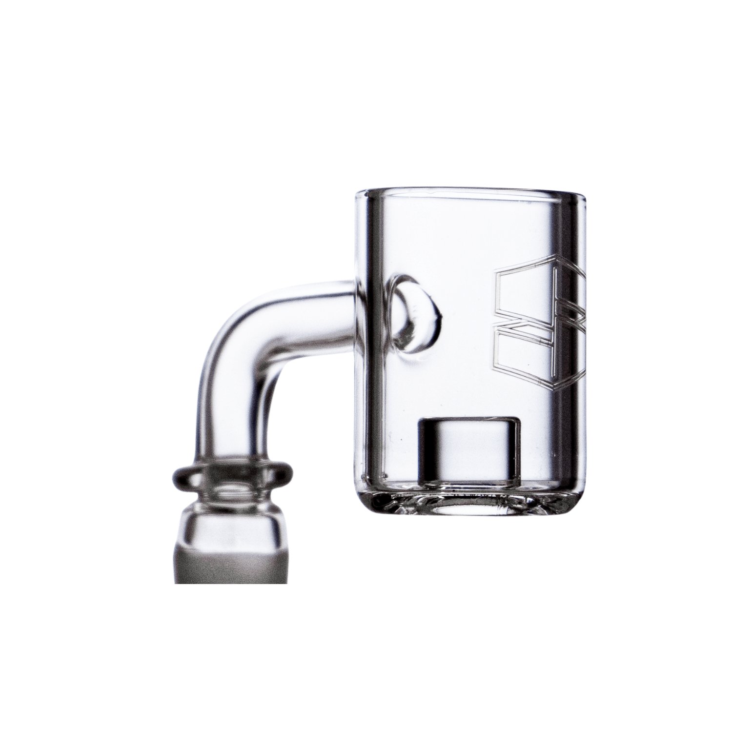 A close-up, angled view of the Core Banger, showing the clear glass construction and circular dish shape.