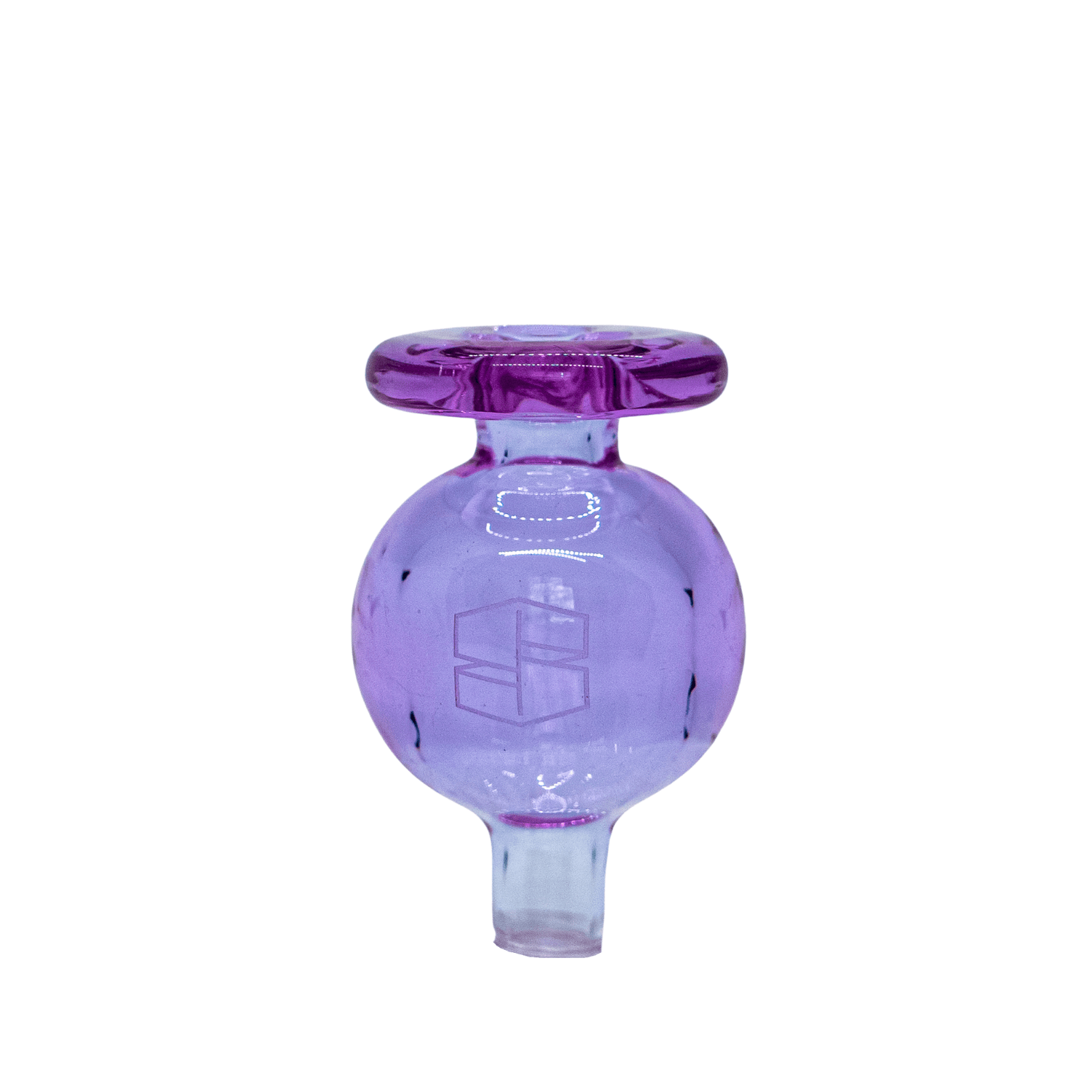 A close-up, angled view of the Color Bubble Carb Cap in translucent purple glass, with a rounded, bubble-like shape.