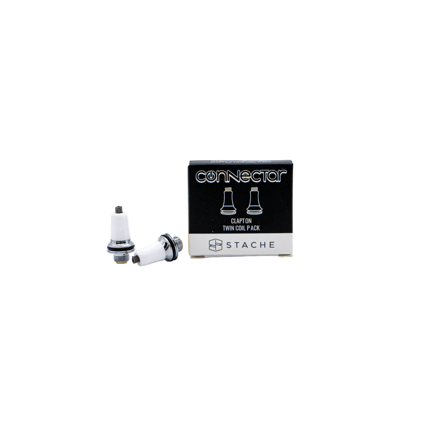 Front view of the Clapton Twin Pack, showing two clear glass coils neatly arranged against a white backdrop.