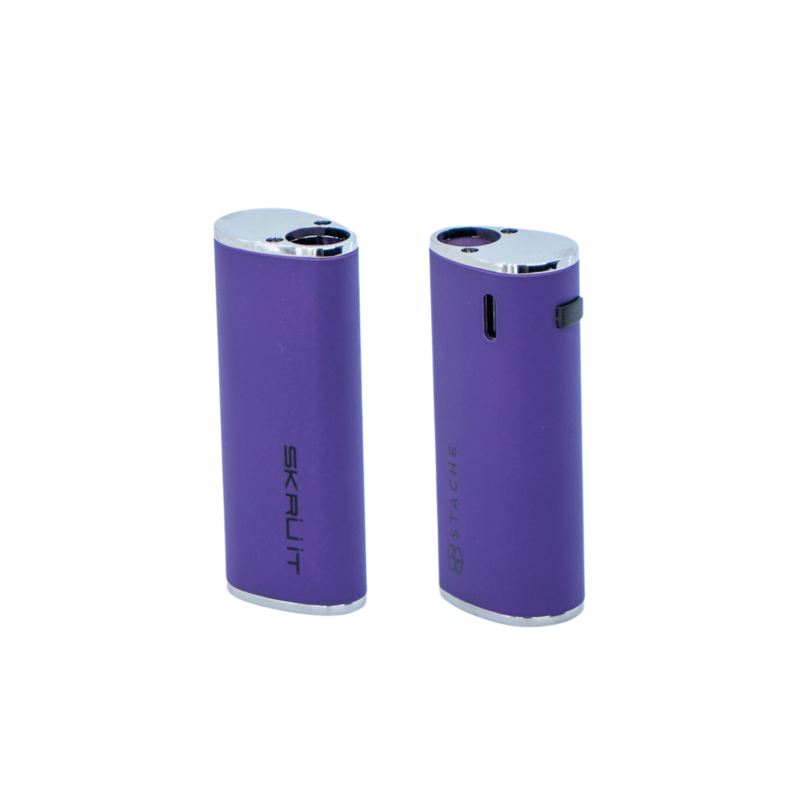 A studio shot of the Skruit, a sleek, dark-colored cylindrical item with a narrow, upward-pointing tip.