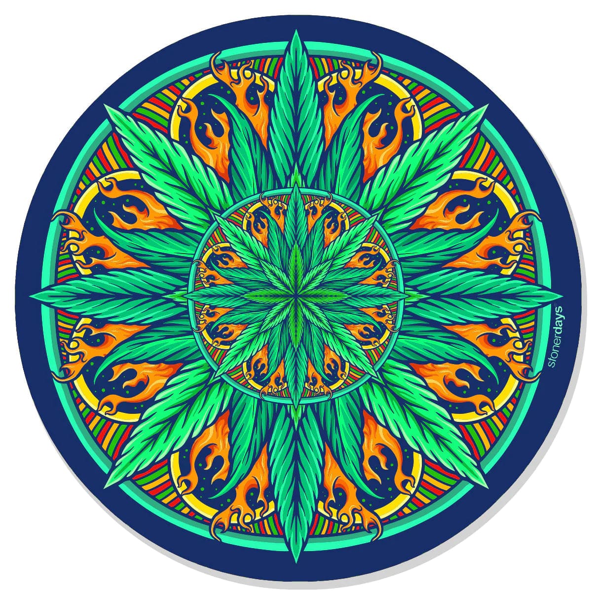 Front view of the Mandala Dab Mats, featuring a colorful, circular design with intricate patterns and a layered mandala effect.