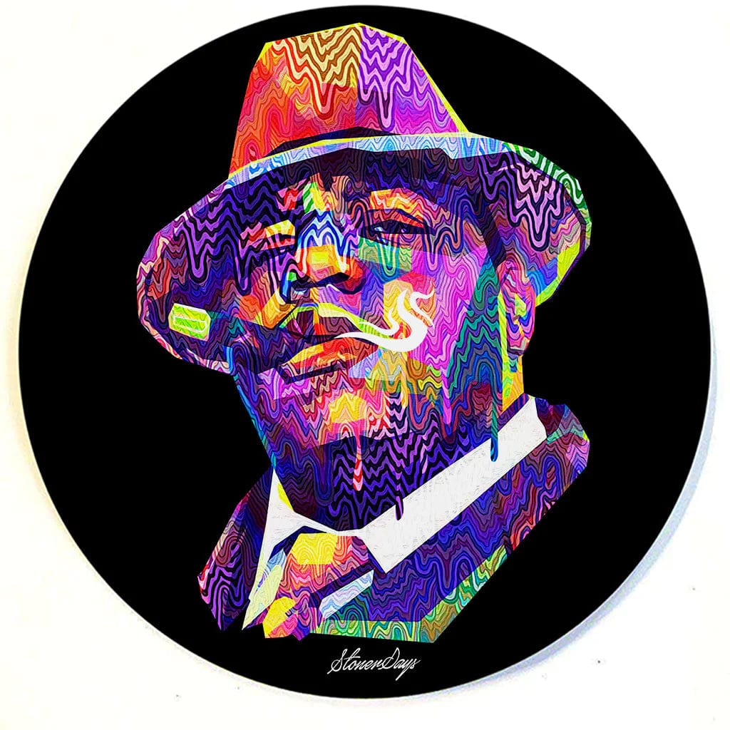 A vibrant, close-up view of Pop Art Dab Mats with a colorful, patterned design resembling an abstract painting.