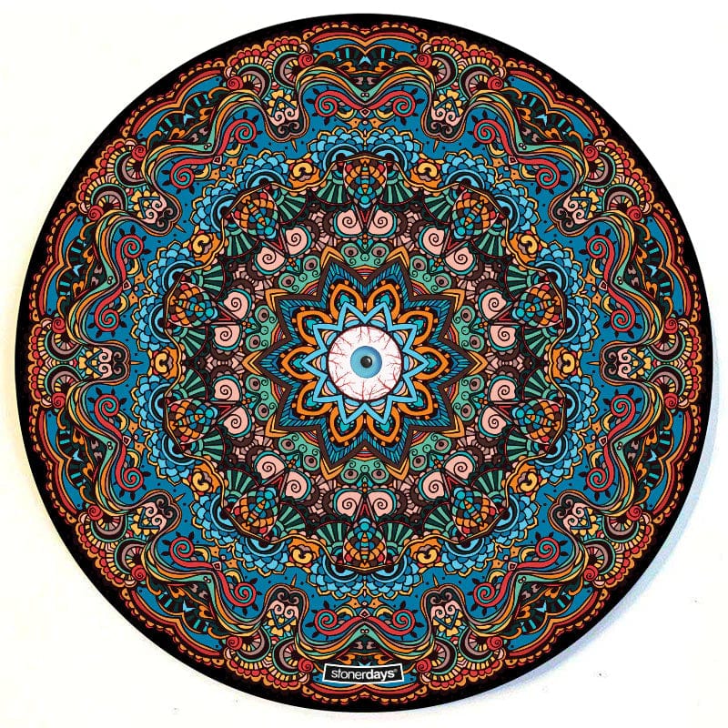 Front view of the Mandala Dab Mats featuring a colorful, circular pattern with intricate details and a textured surface.